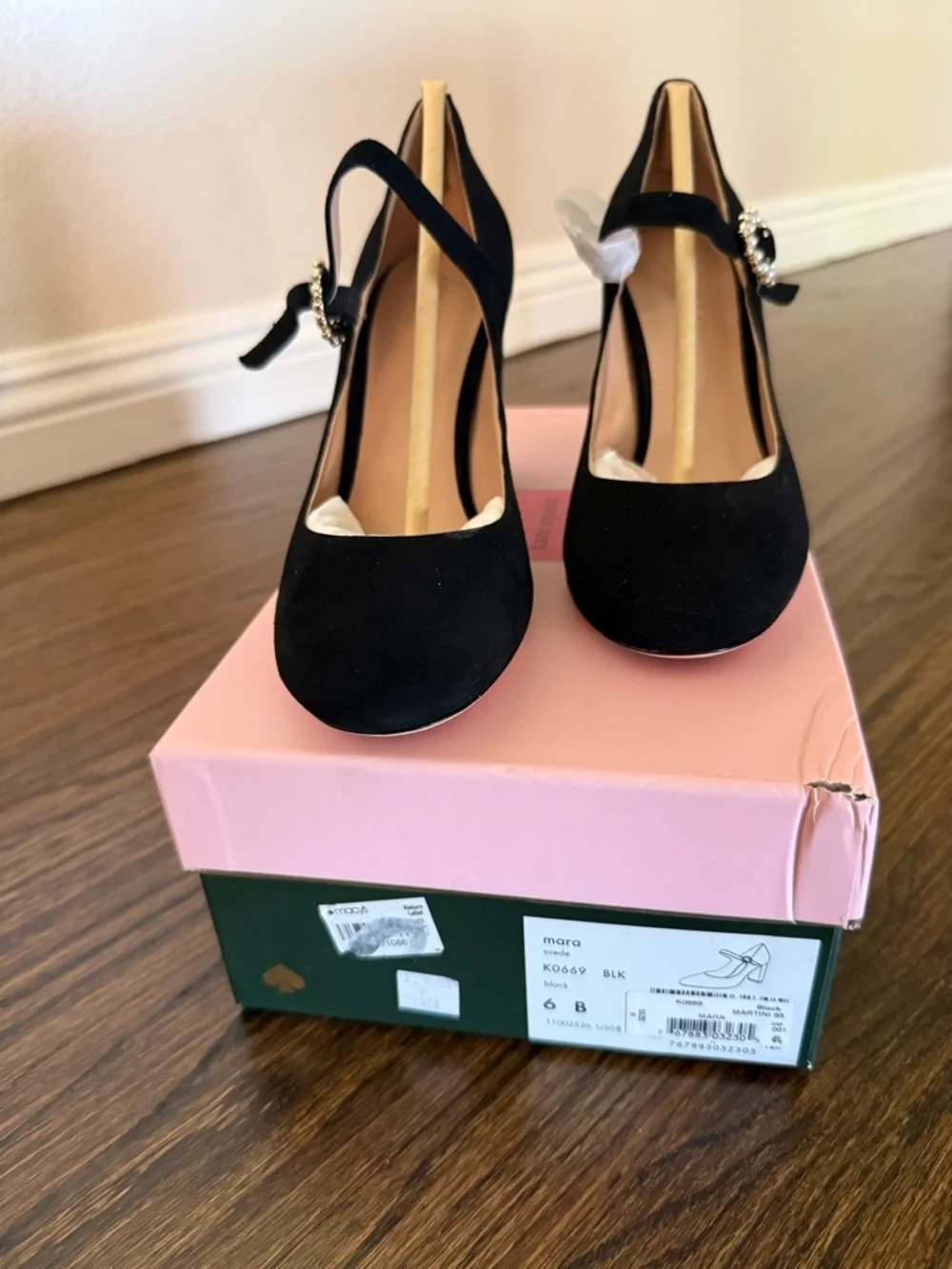 kate spade Black Suede Mary Jane Pumps with Jeweled Strap - Mara